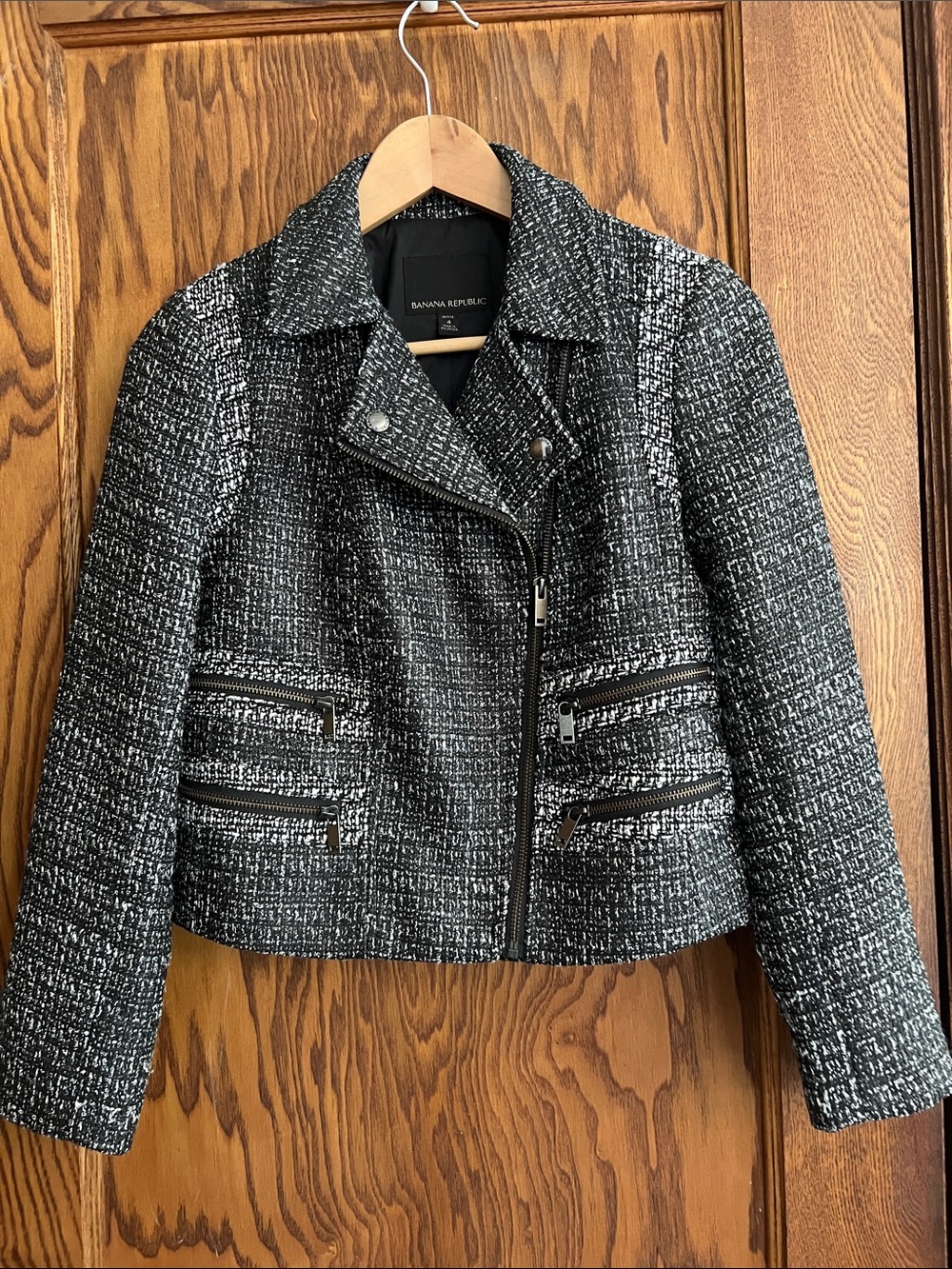 Banana Republic Black and White Tweed Moto-Style Jacket